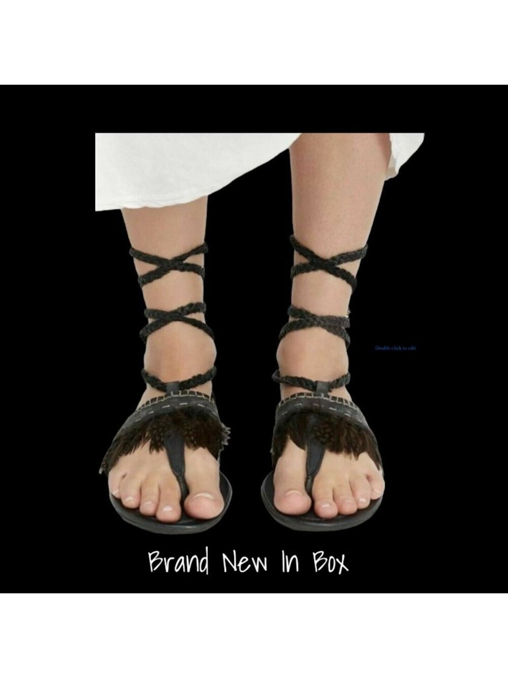 Free People Bora Bora Black Leather Gladiator Sandals Feather Tie-Up, Size 8 New